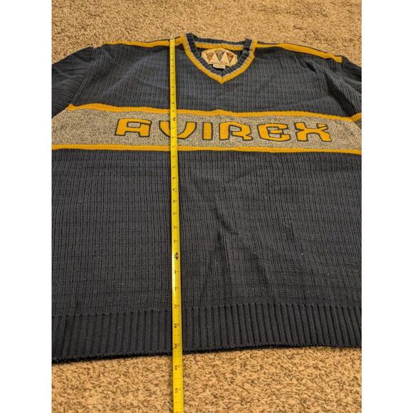 Vintage Y2K Avirex Men's Pullover Sweater Spellout Navy Blue Size 3XL V-neck. - Picture 6 of 6